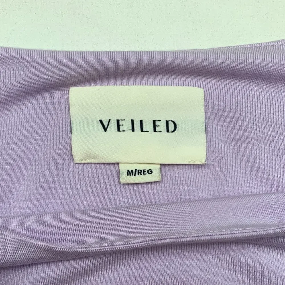 Veiled size medium long sleeve lavender conservative shirt lined ruched tunic